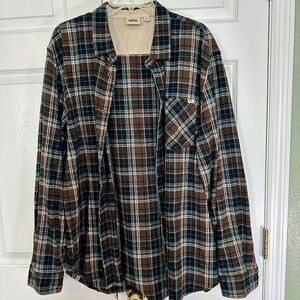 Vans Mens Plaid Flannel XL Brown/Beige/Light Blue